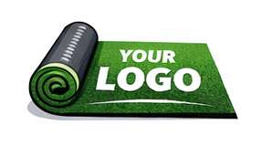 Gym logo inlaid into an indoor turf floor